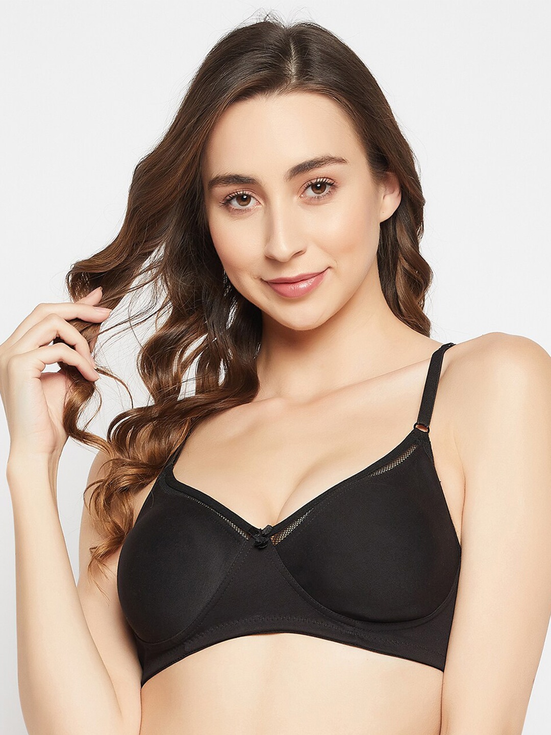 

Clovia Non-Wired Cotton Demi Cup Lightly Padded Spacer Cup T-shirt Bra, Black