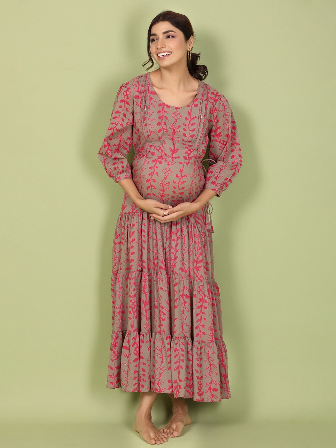 

JISORA Floral Maternity Midi Dress, Grey