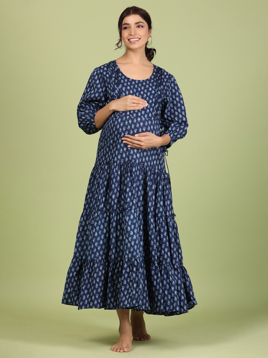 

JISORA Blue Ethnic Motifs Maxi Midi Dress