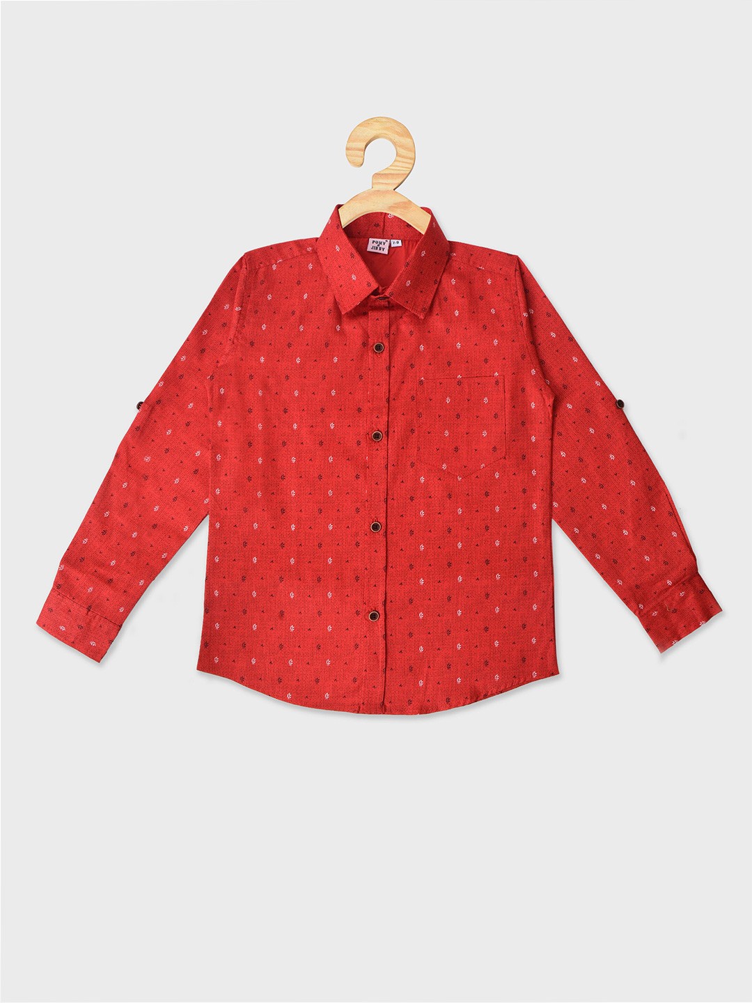 

POMY & JINNY Boys Slim Fit Printed Cotton Casual Shirt, Red