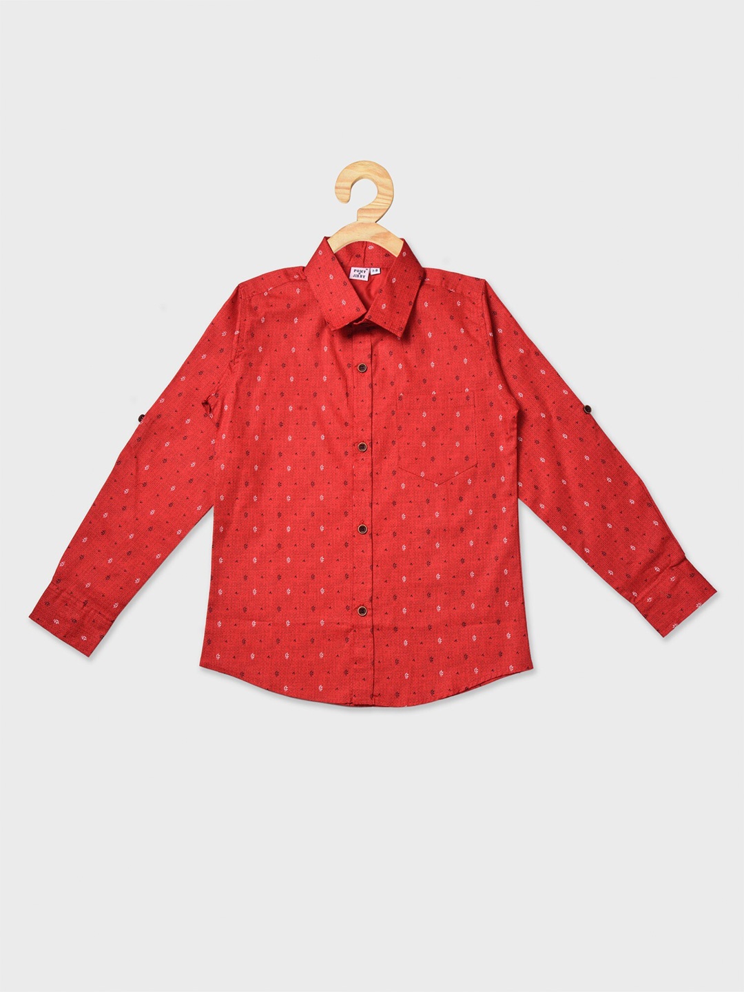 

POMY & JINNY Boys Slim Fit Printed Cotton Casual Shirt, Red