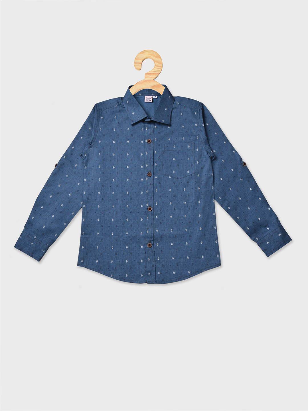 

POMY & JINNY Boys Slim Fit Printed Cotton Casual Shirt, Navy blue