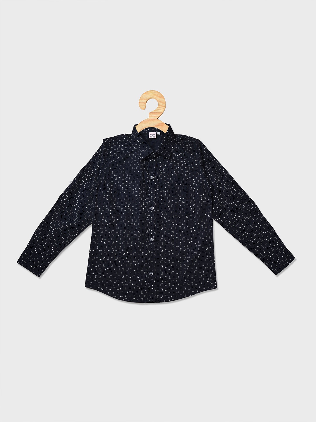 

POMY & JINNY Boys Slim Fit Printed Cotton Casual Shirt, Black