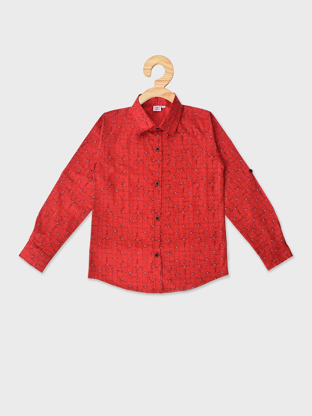 

POMY & JINNY Kids Boys Slim Fit Printed Cotton Casual Shirt, Red