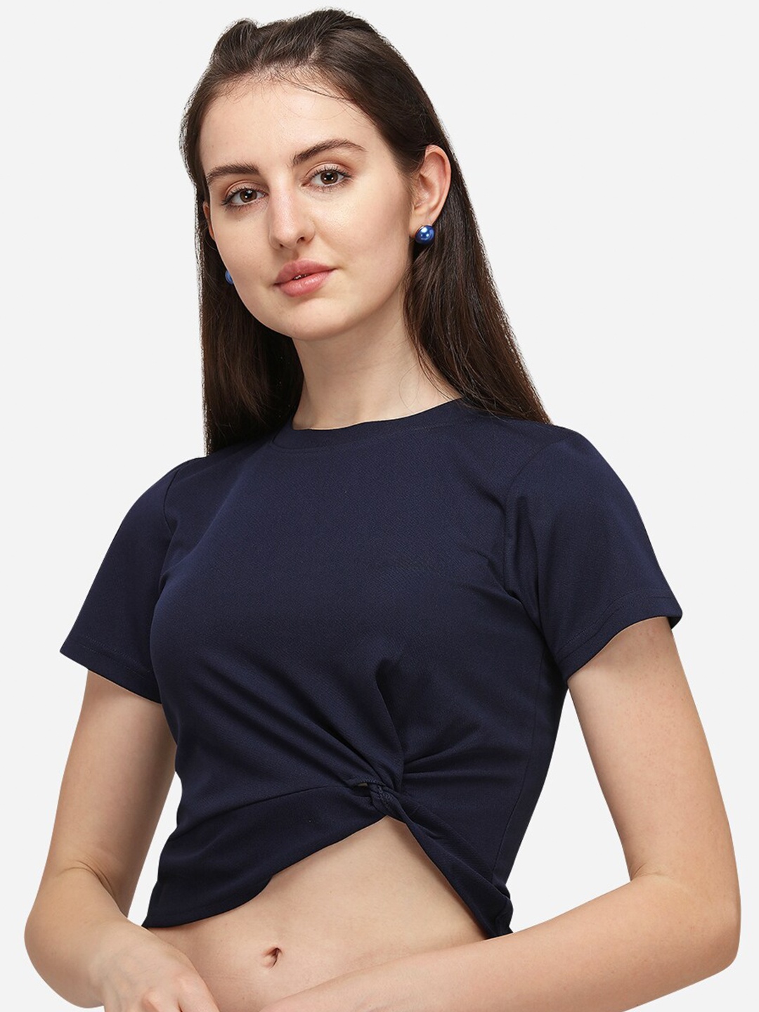 

Amrutam Fab Twisted Crepe Crop Top, Navy blue