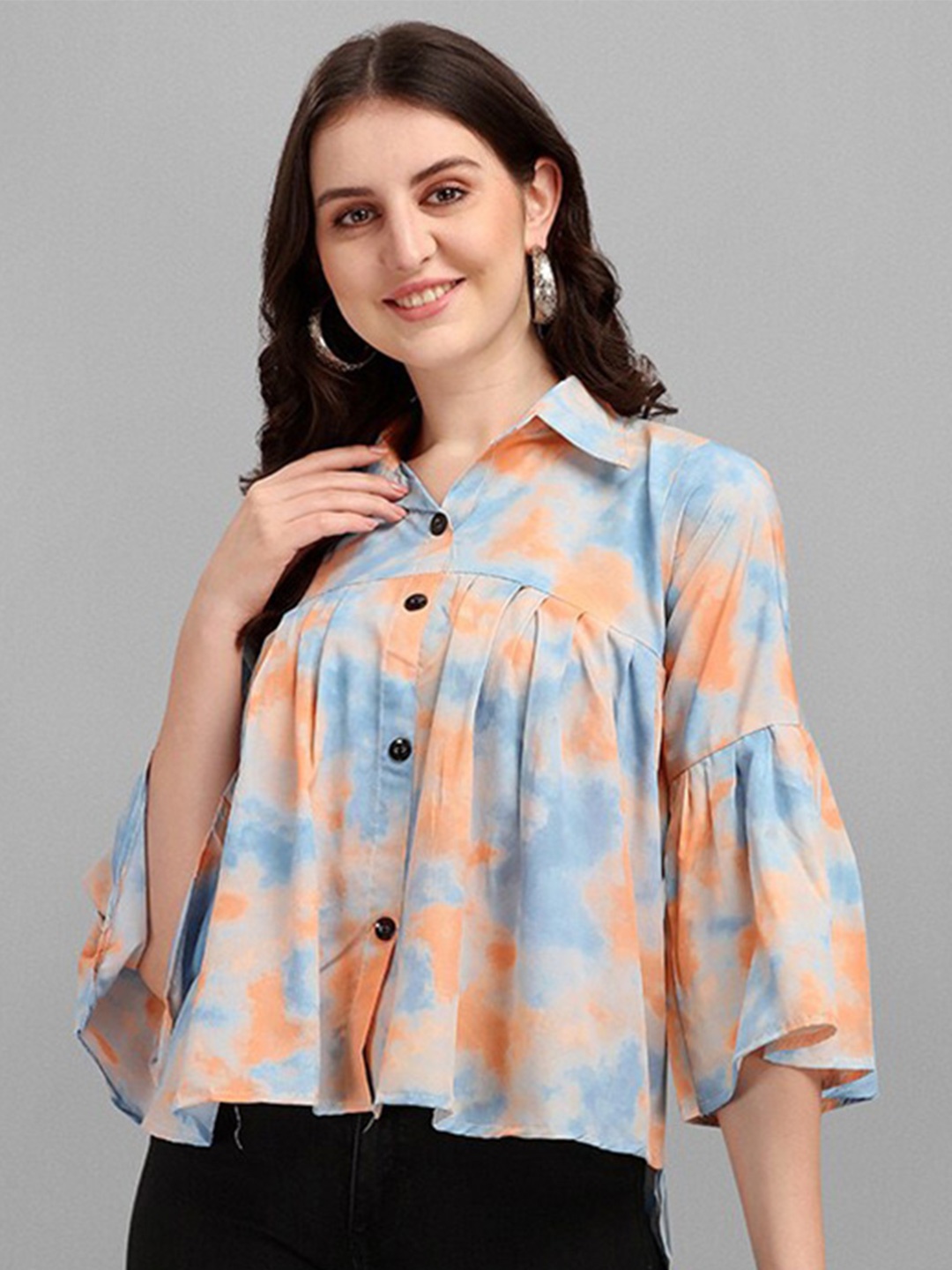 

Amrutam Fab Printed Shirt Style Top, Peach
