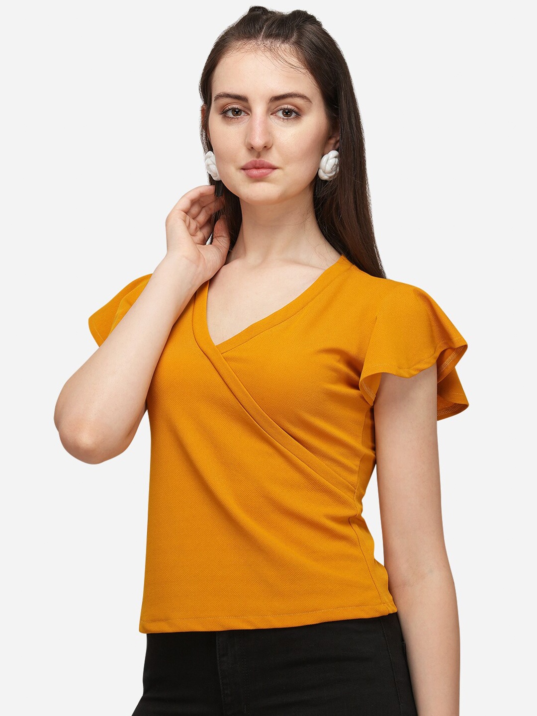 

Amrutam Fab V-Neck Wrap Top, Mustard