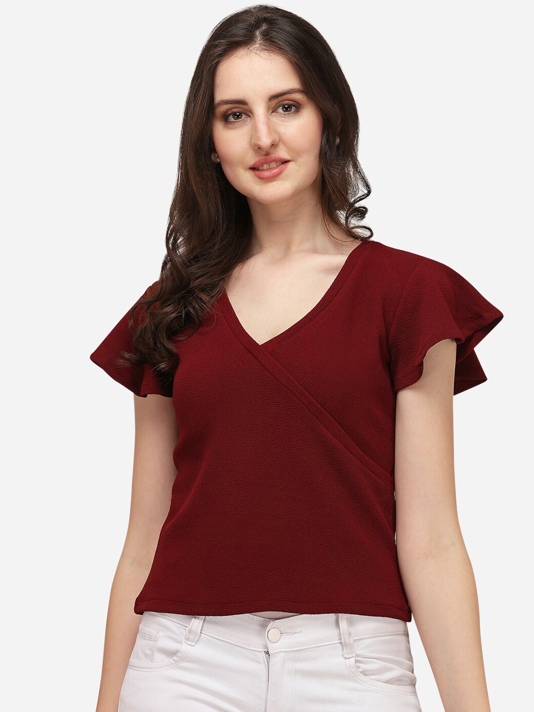 

Amrutam Fab V-Neck Wrap Top, Maroon