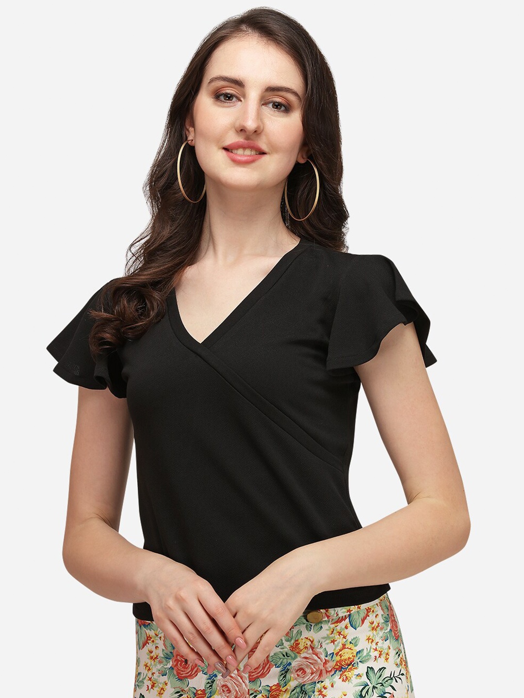 

Amrutam Fab V-Neck Wrap Top, Black