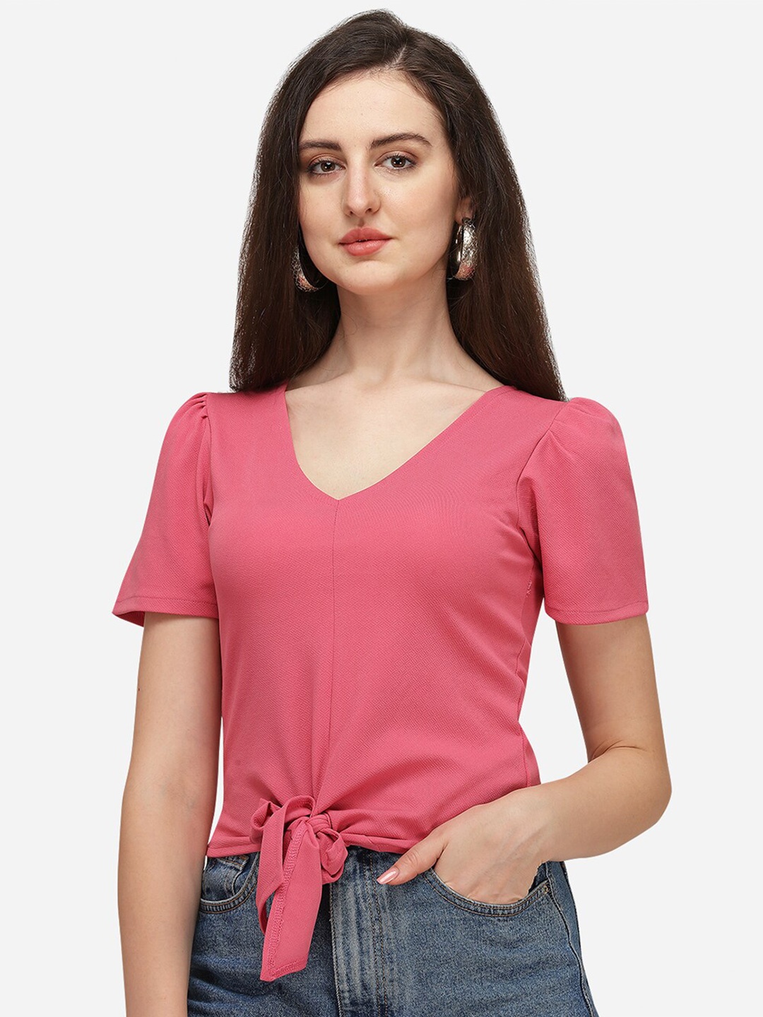 

Amrutam Fab V-Neck Crepe Top, Pink