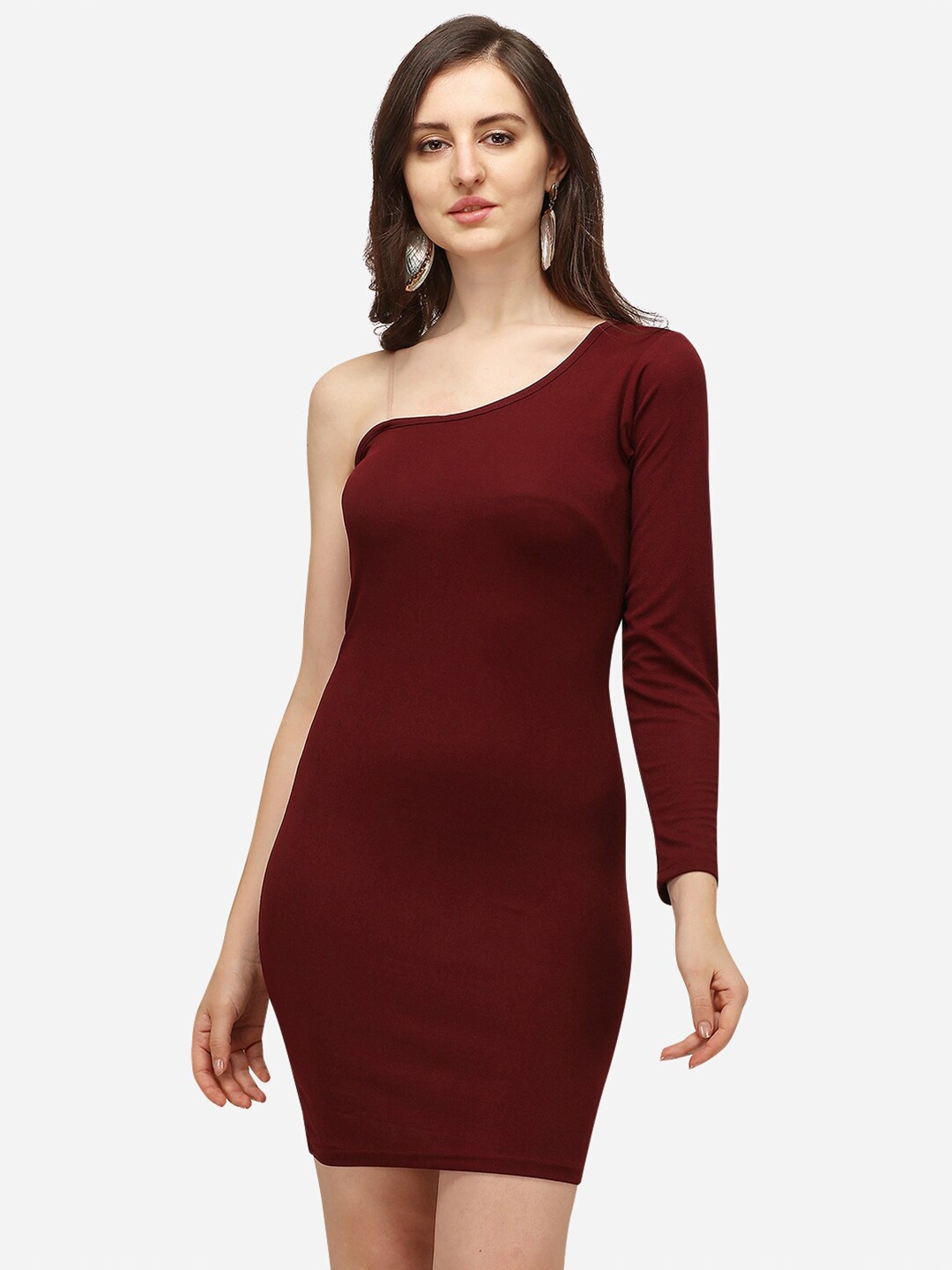 

Amrutam Fab Maroon One Shoulder Crepe Longline Top