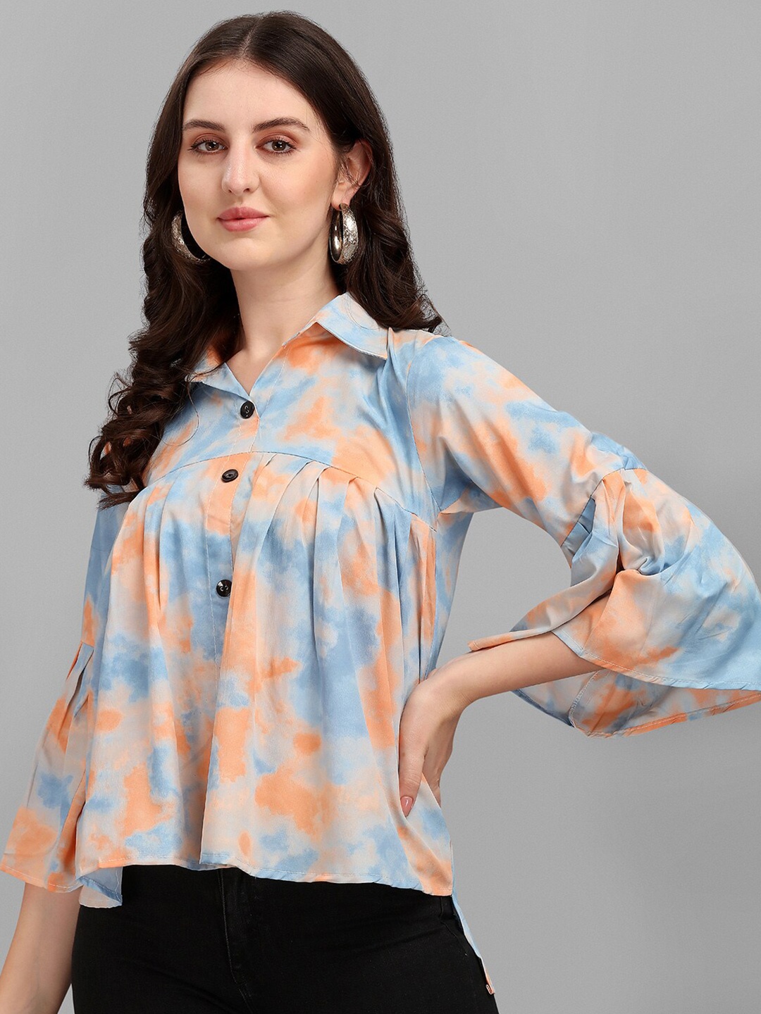 

Amrutam Fab Print Crepe Shirt Style Top, Peach