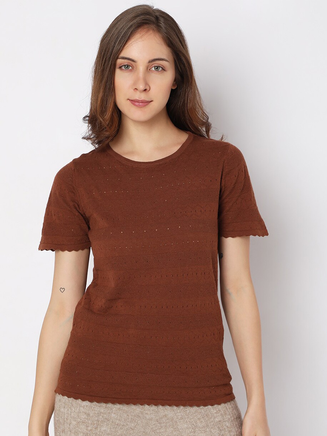 

Vero Moda Women Cotton T-shirt, Brown