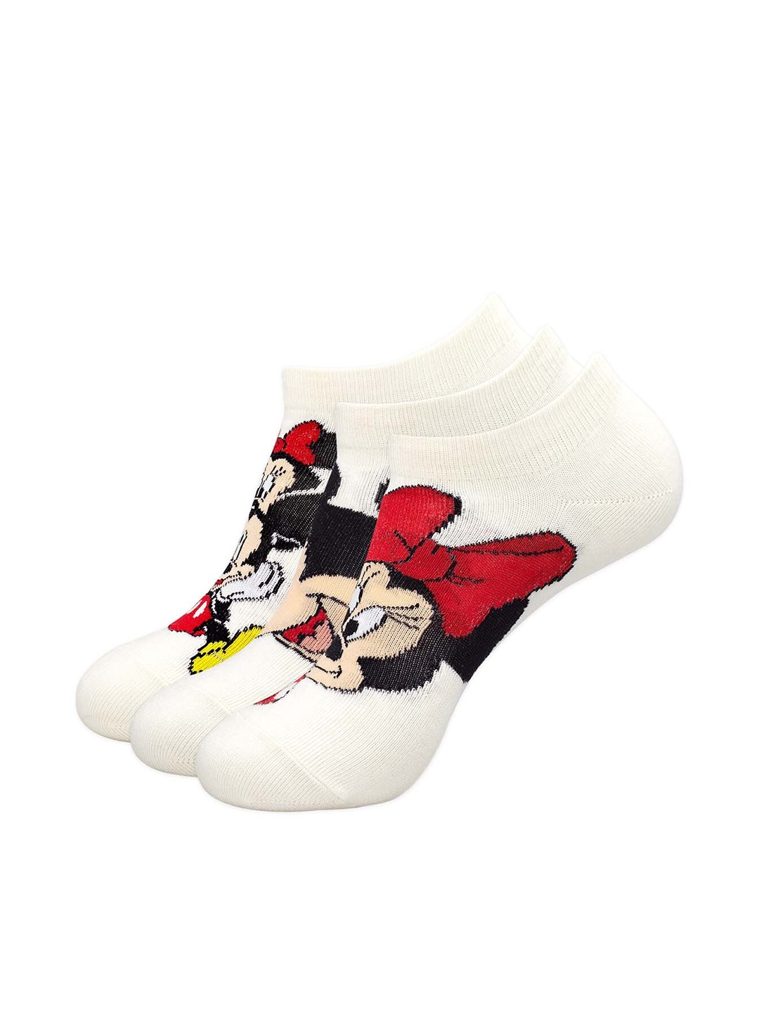 

Balenzia x Disney Women Pack Of 3 Patterned Cotton Ankle Length Socks, Cream