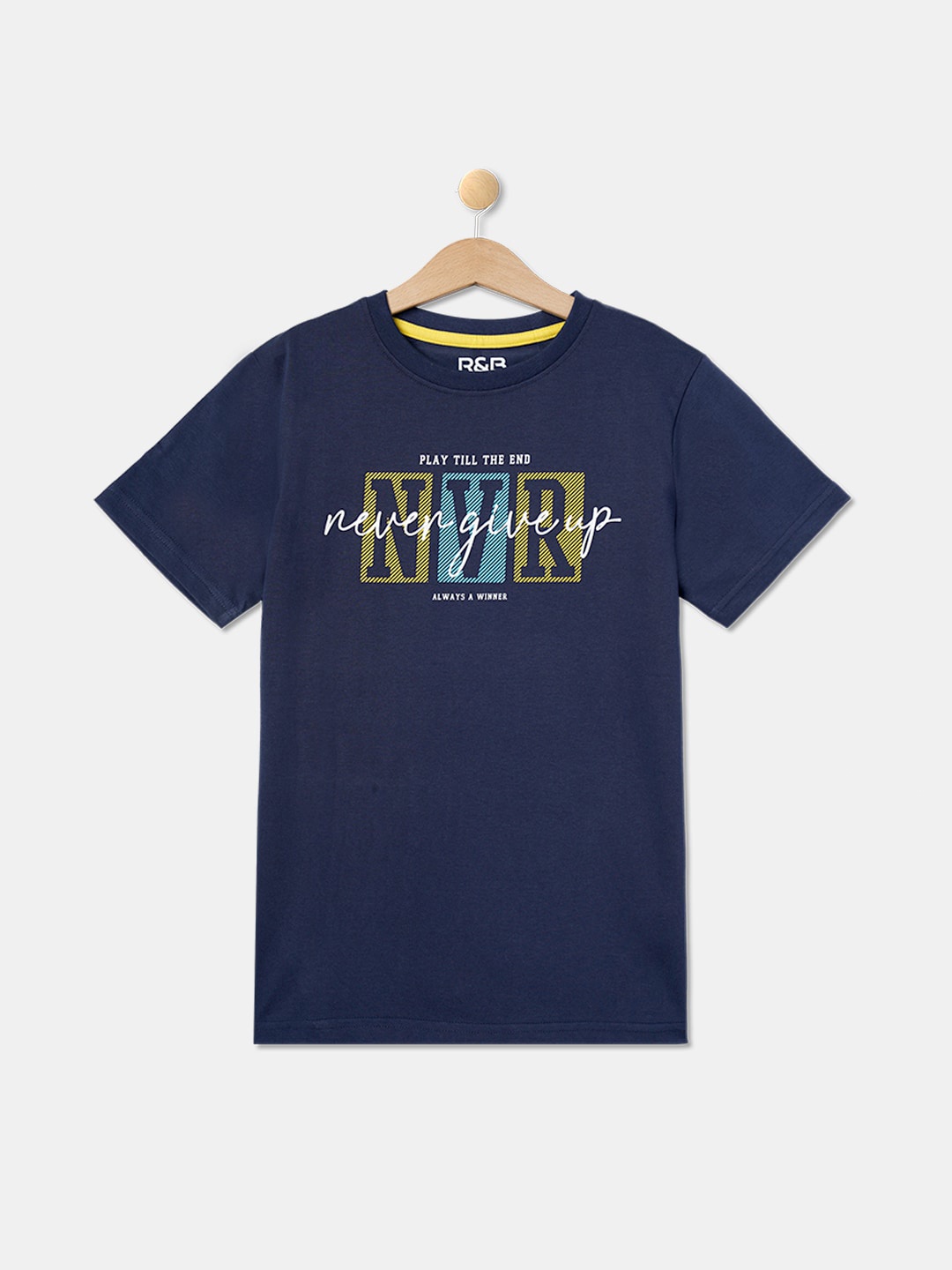 

R&B Boys Typography Printed Cotton T-shirt, Navy blue