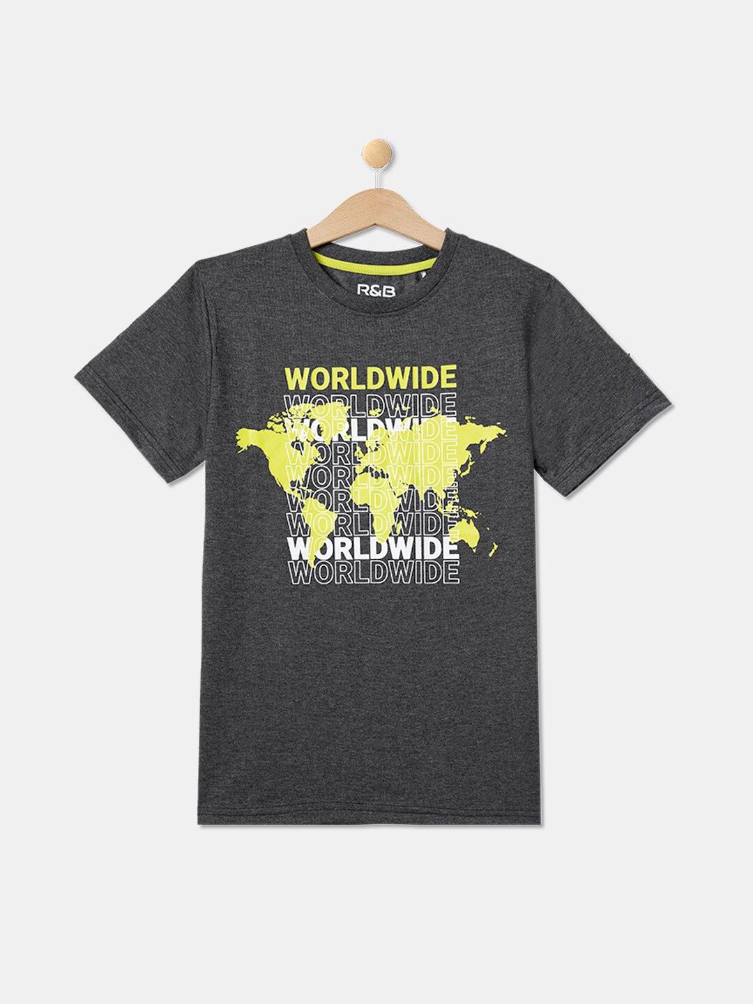 

R&B Boys Printed Cotton T-shirt, Grey