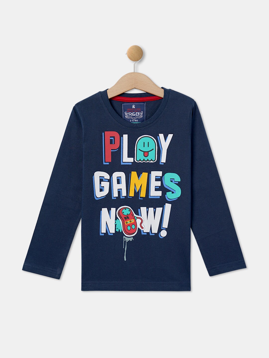 

R&B Boys Typography Printed V-Neck Cotton T-shirt, Blue
