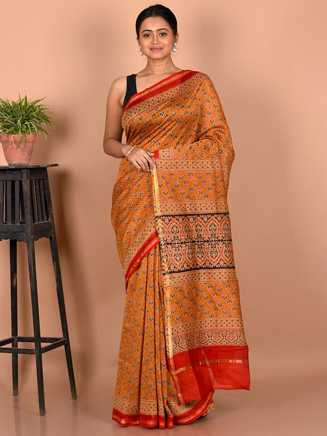 

AllSilks Ethnic Motifs Zari Pure Cotton Chanderi Saree, Yellow