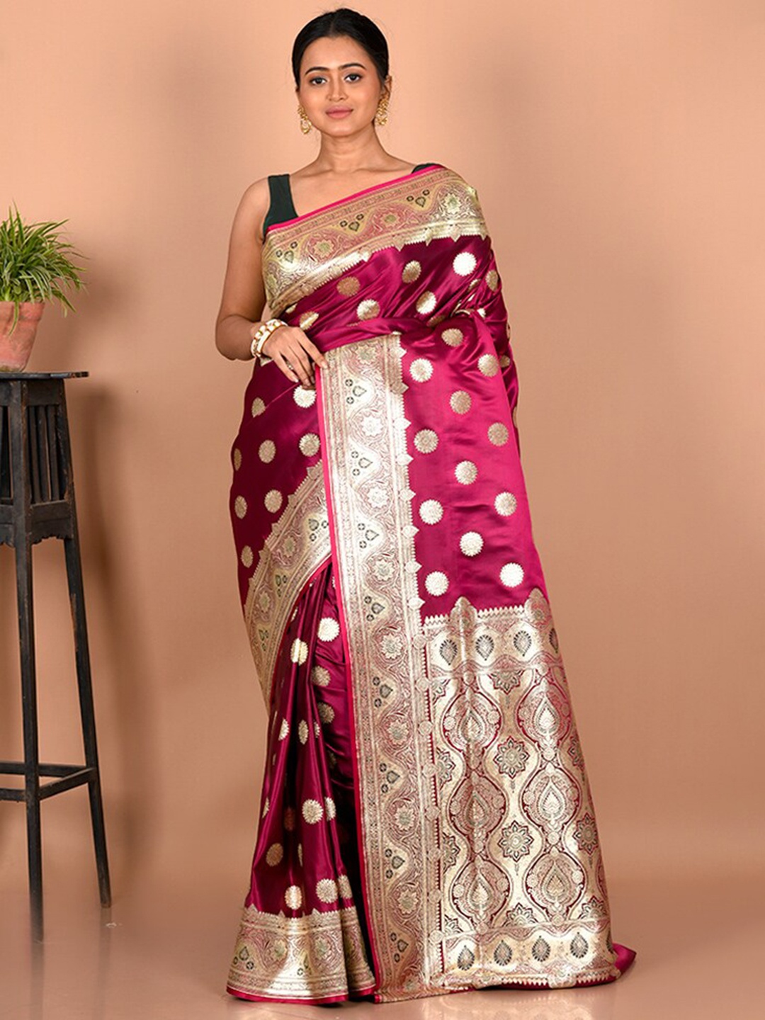 

AllSilks Ethnic Motifs Zari Banarasi Silk Blend Saree, Purple