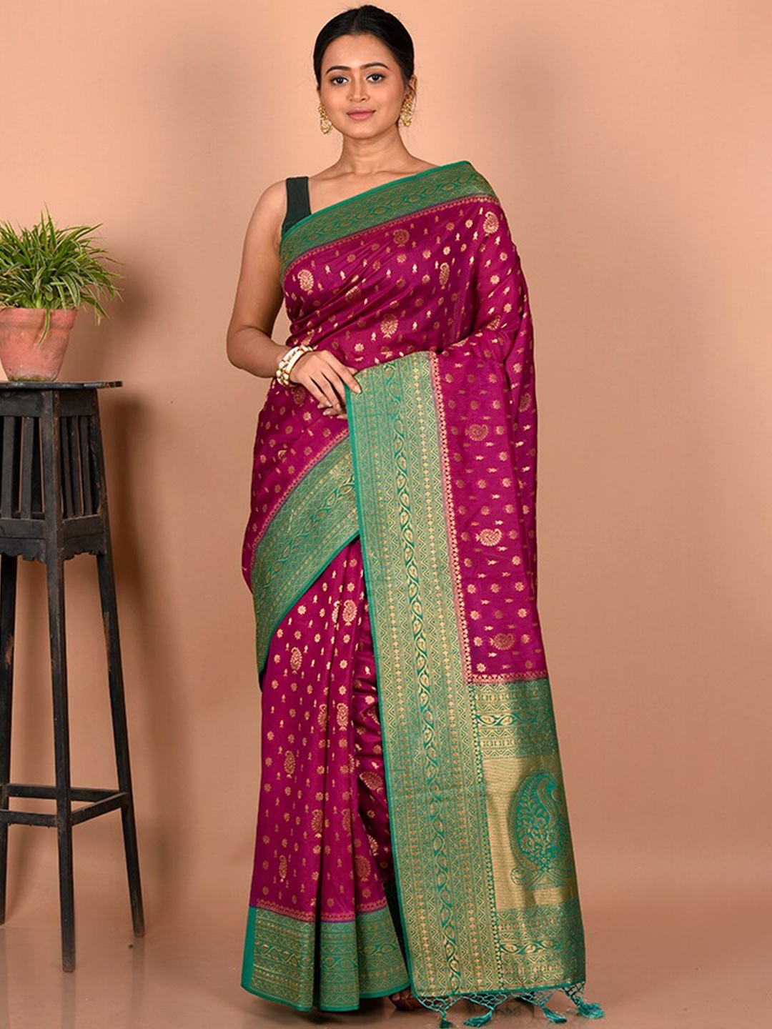 

AllSilks Paisley Zari Silk Blend Saree, Purple
