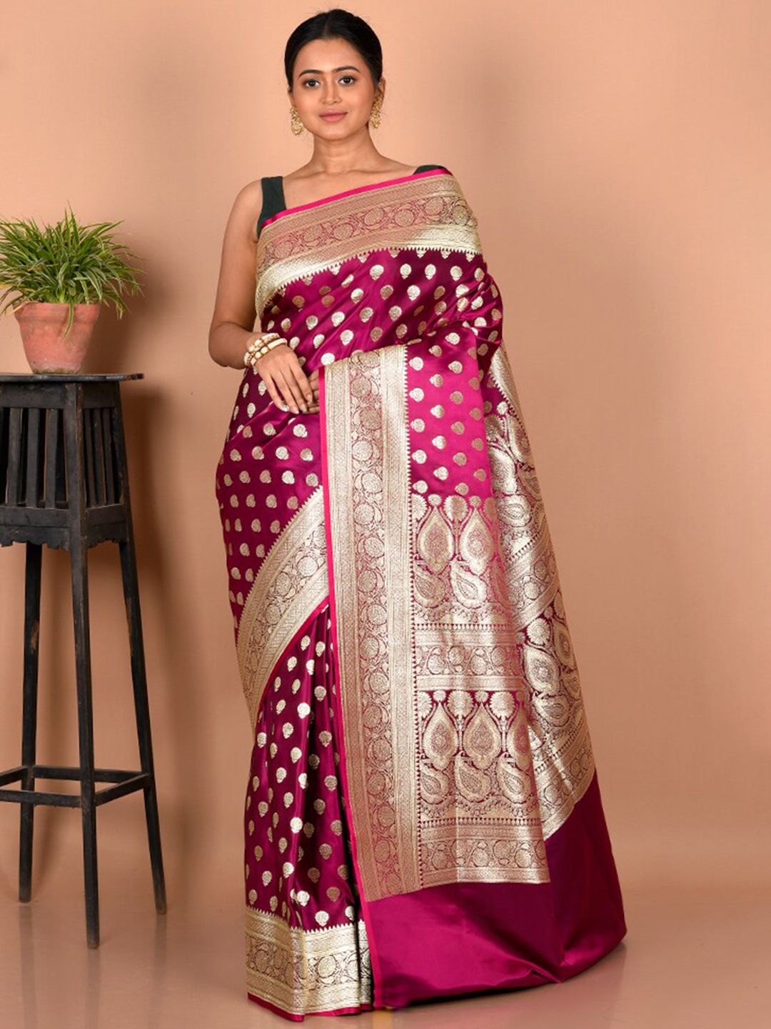

AllSilks Woven Design Zari Silk Blend Banarasi Saree, Purple