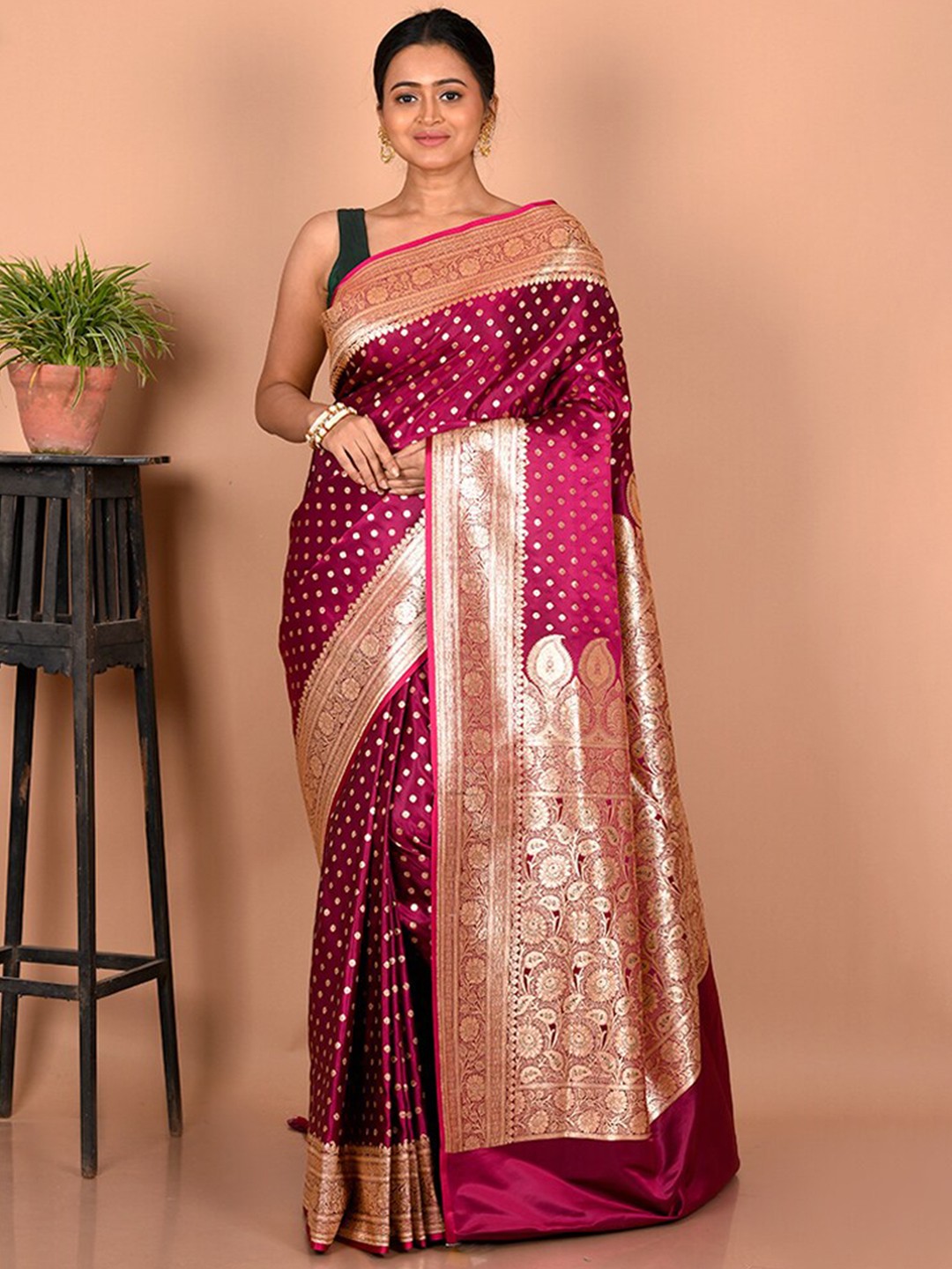 

AllSilks Woven Design Zari Silk Blend Banarasi Saree, Purple