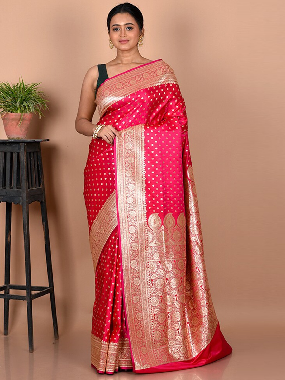 

AllSilks Ethnic Motifs Zari Silk Blend Banarasi Saree, Pink