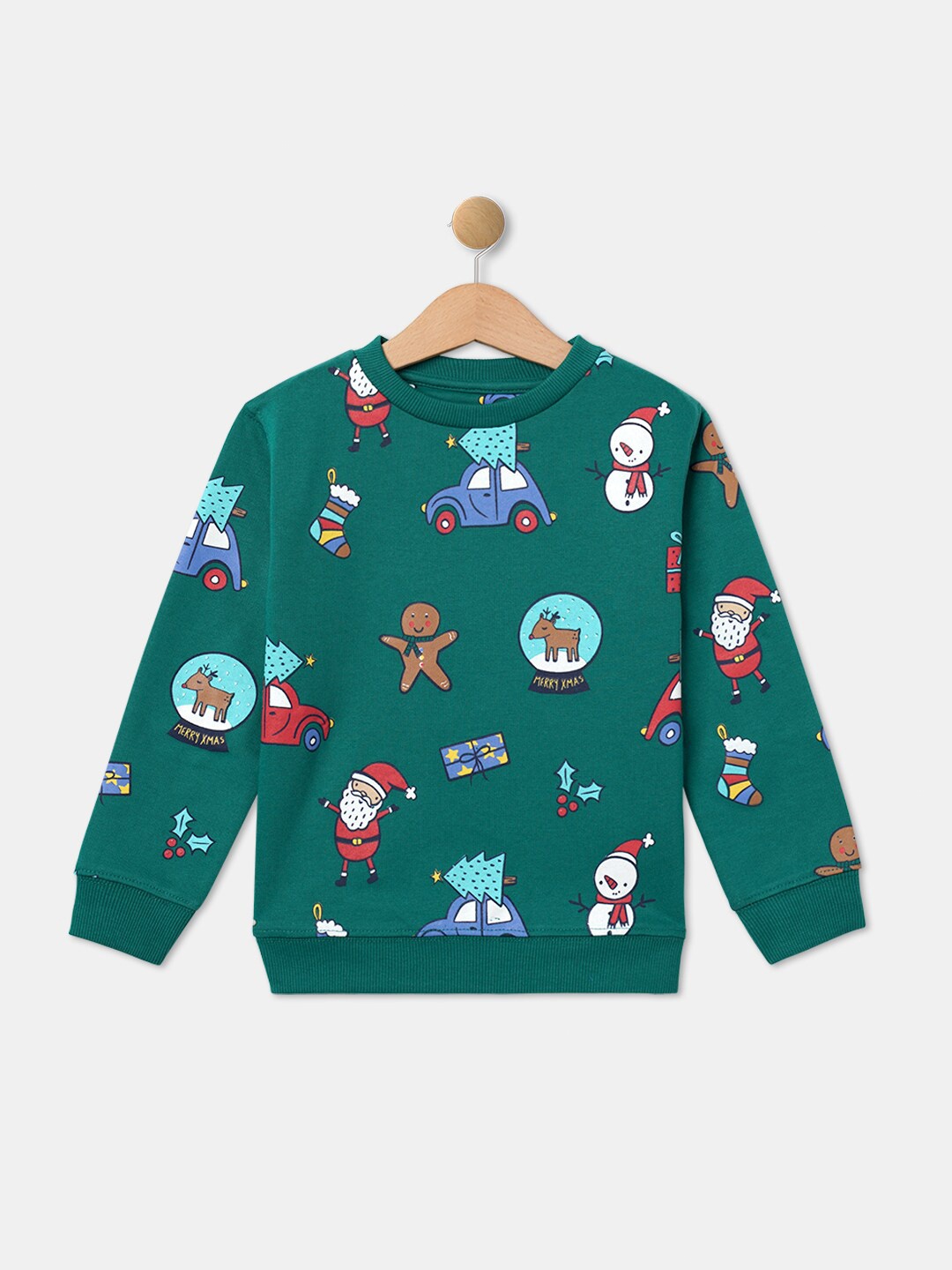 

R&B Boys Printed Cotton Sweatshirt, Green