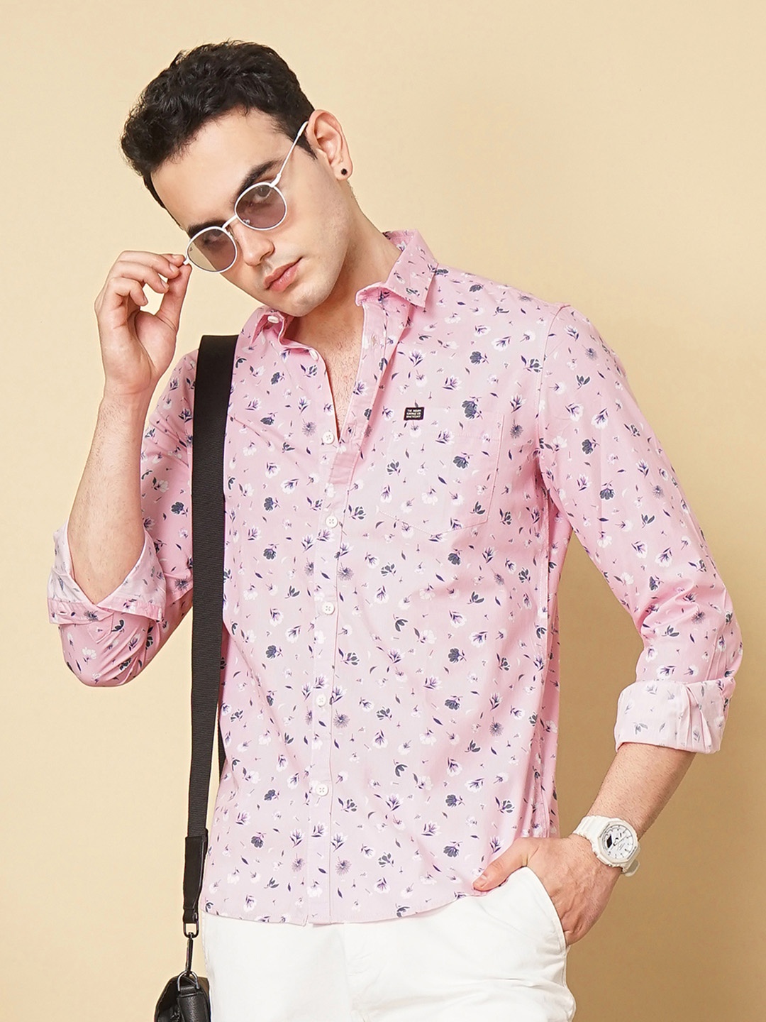 

The Indian Garage Co Men Floral Printed Cotton Casual Shirt, Pink
