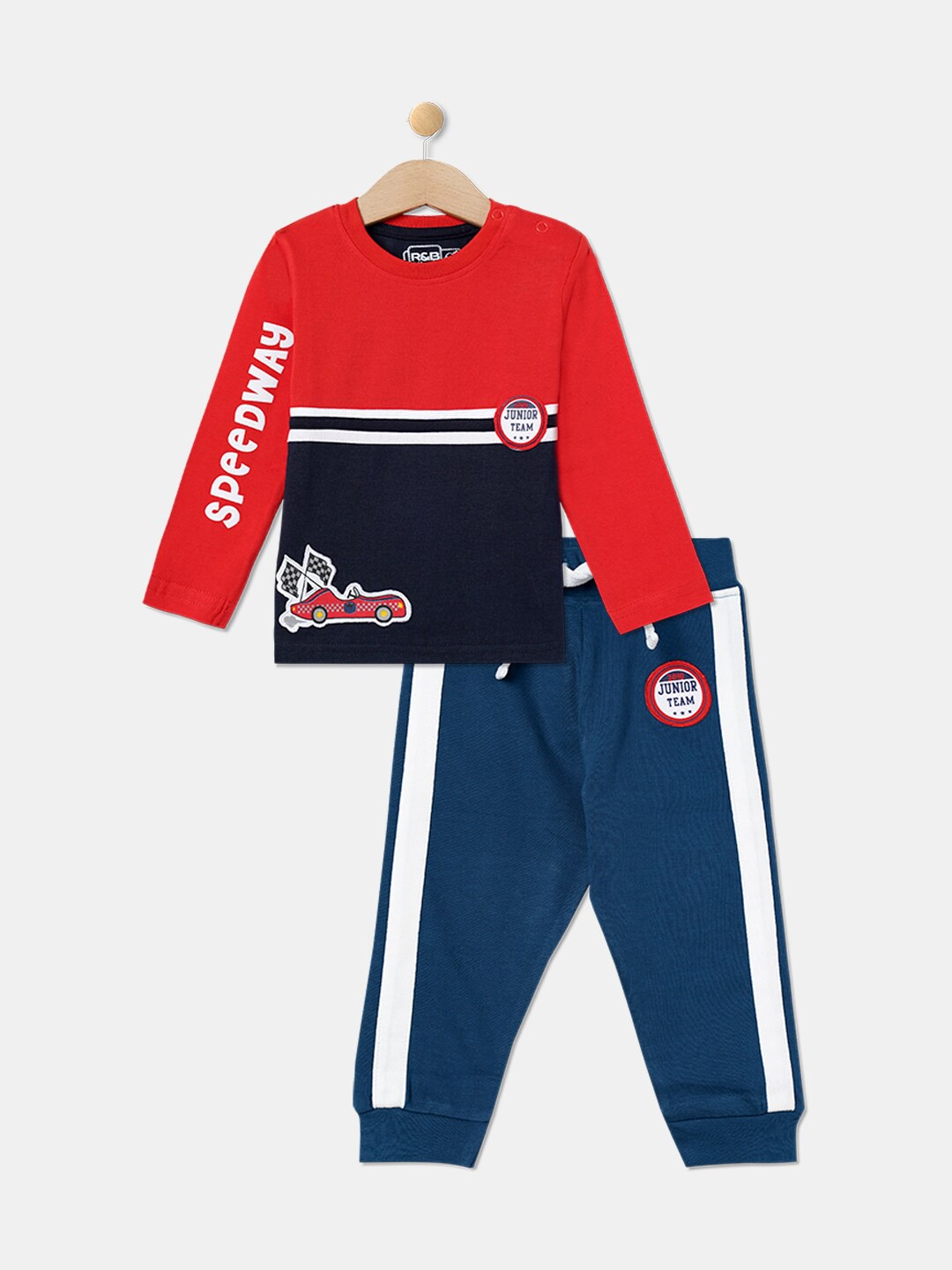 

R&B Boys Pure Cotton Printed T-shirt with Pyjamas, Red