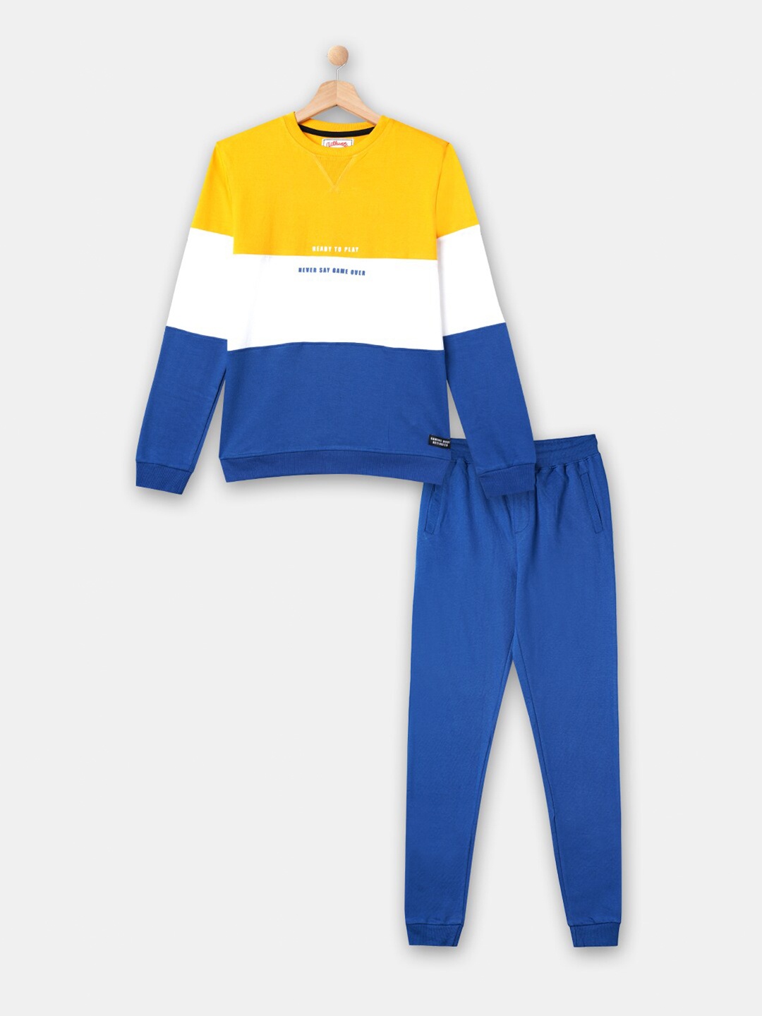 

R&B Boys Pure Cotton Colourblocked T-shirt with Trousers, Blue