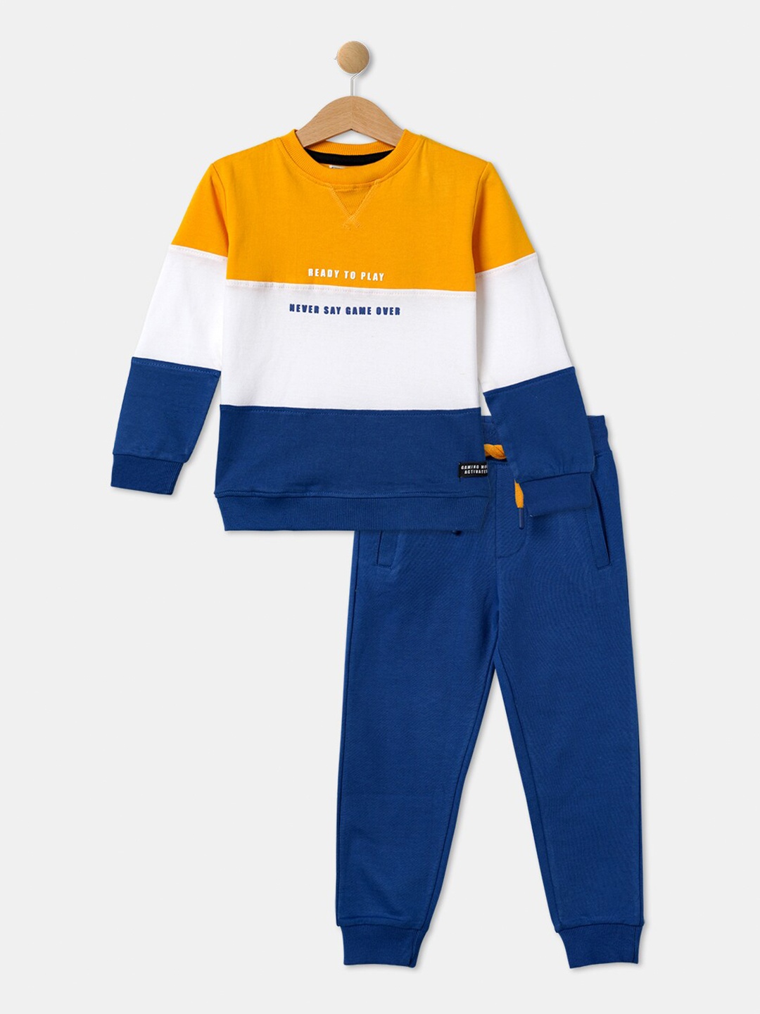 

R&B Boys Pure Cotton Colourblocked Top with Pyjamas, Blue