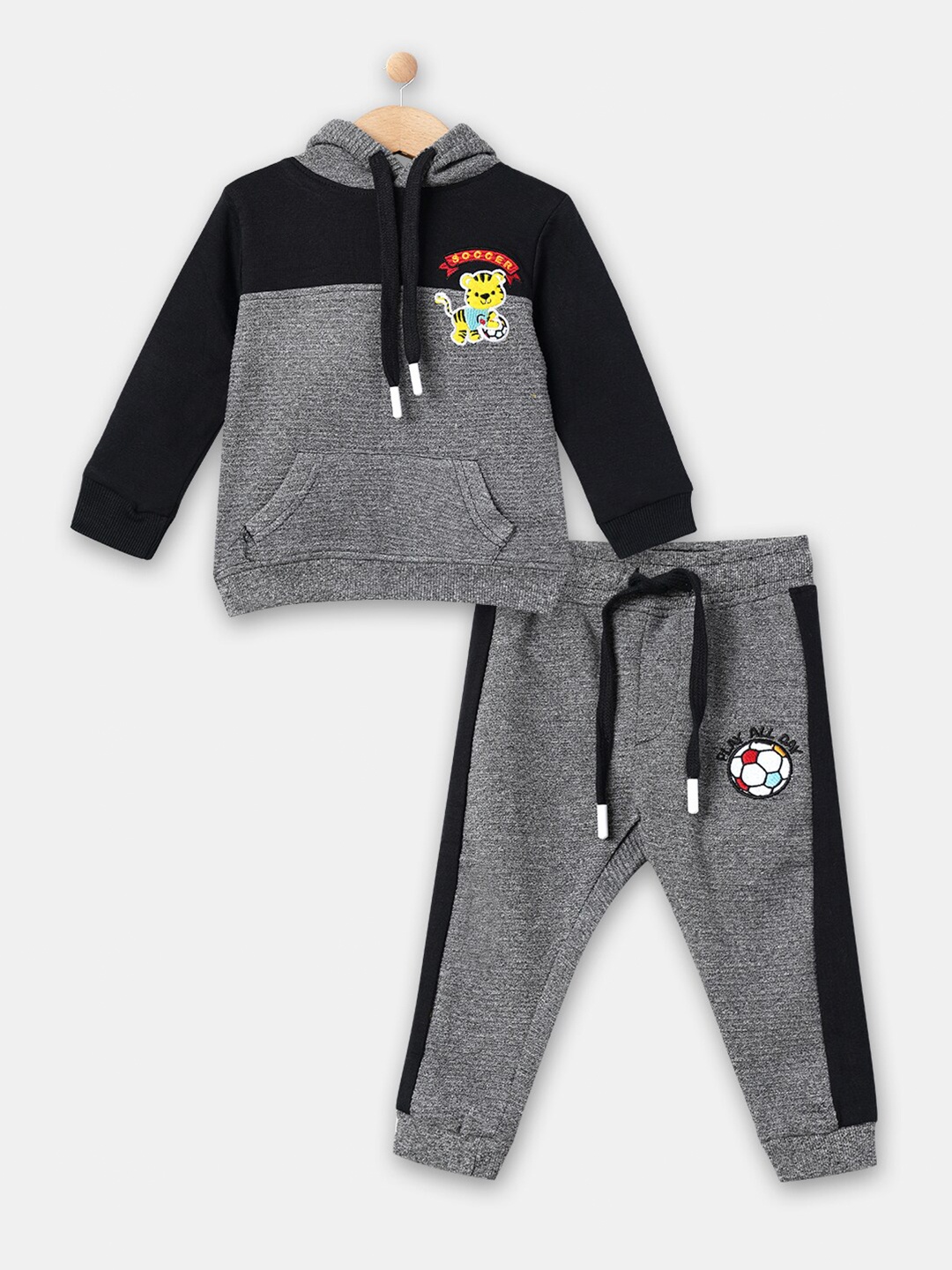 

R&B Boys Pure Cotton Colourblocked Top with Trousers, Grey
