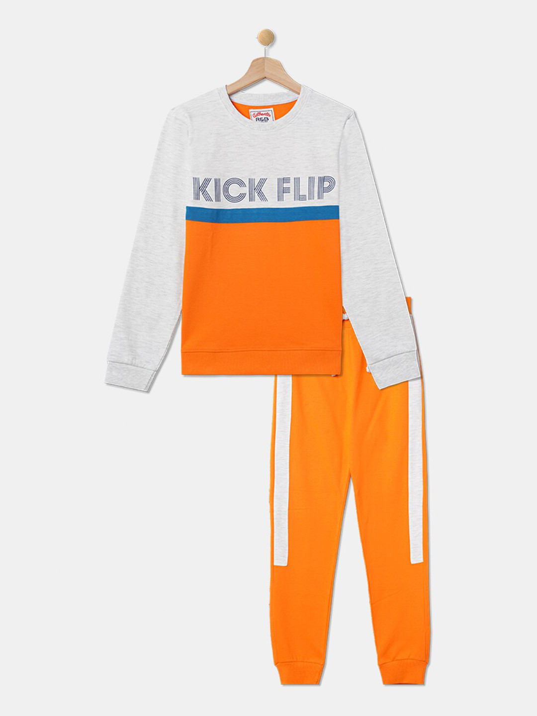 

R&B Boys Pure Cotton Colourblocked T-shirt with Pyjamas, Orange