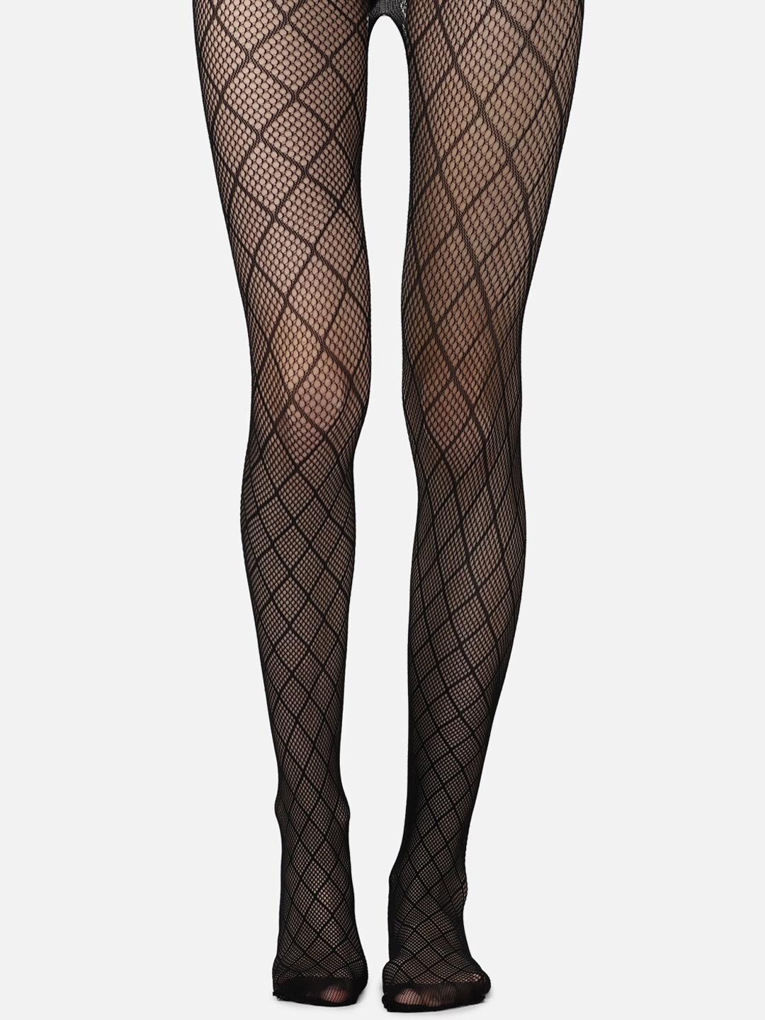 

FOREVER 21 Women Solid High-Rise Sheer Fish Net Stocking, Black