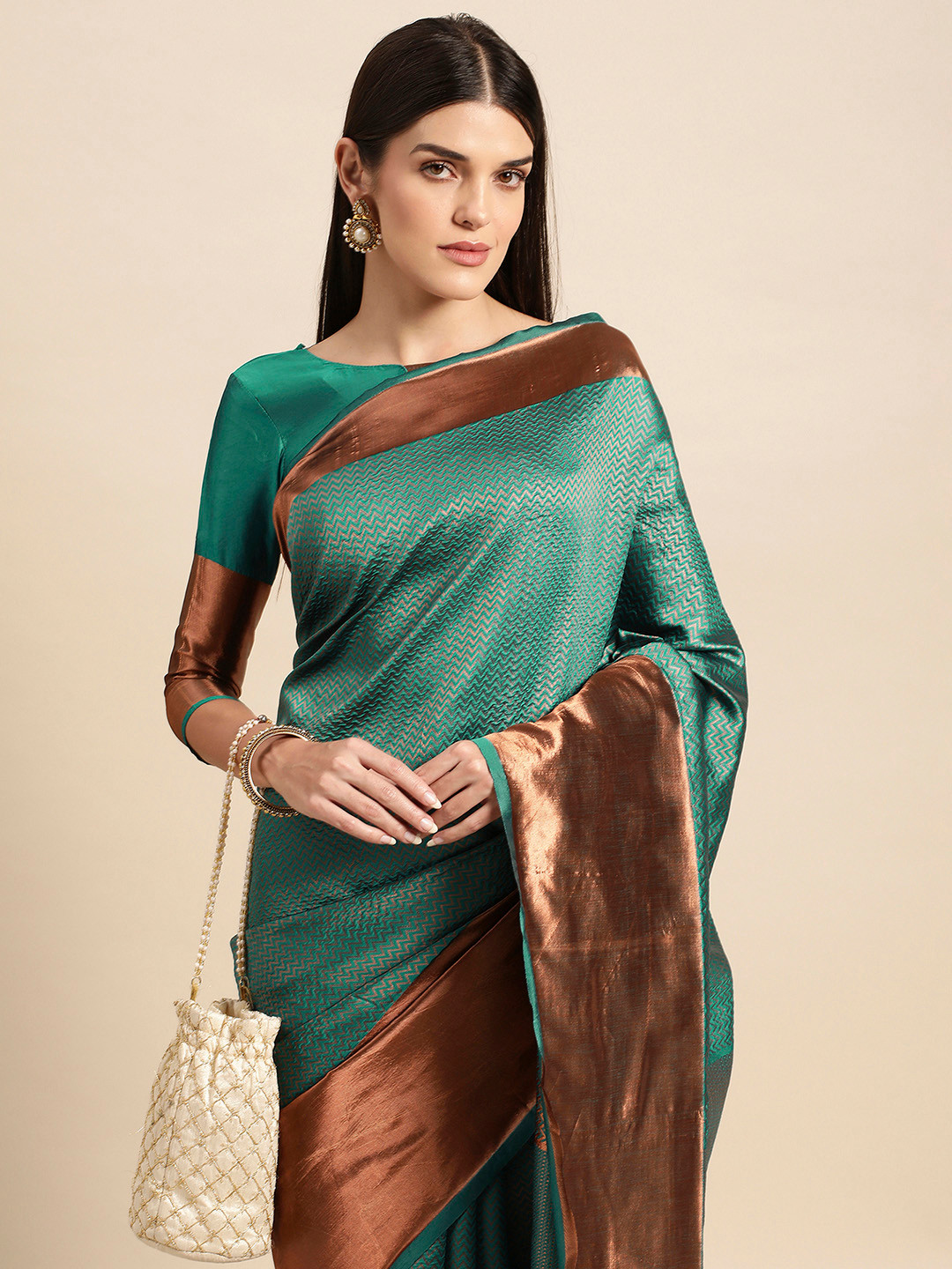 

Satrani Woven Design Zari Banarasi Saree, Green