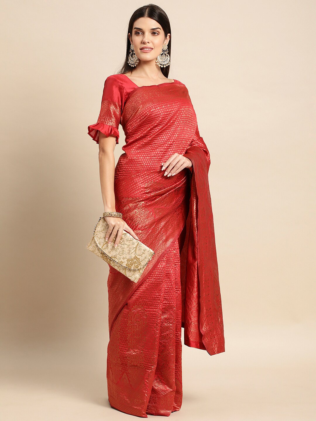 

Satrani Woven Design Banarasi Saree, Red