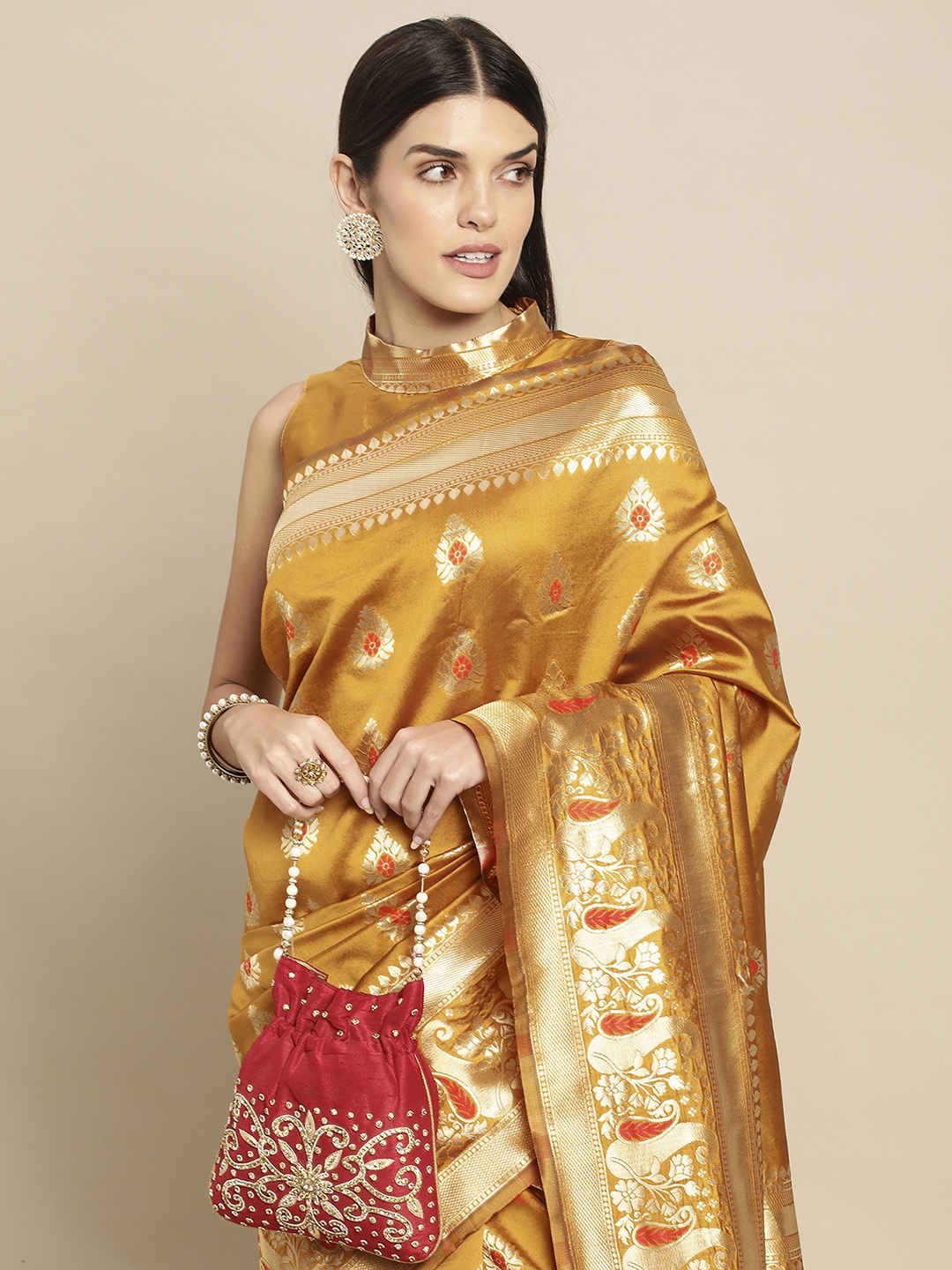 

Satrani Woven Design Zari Banarasi Saree, Rust