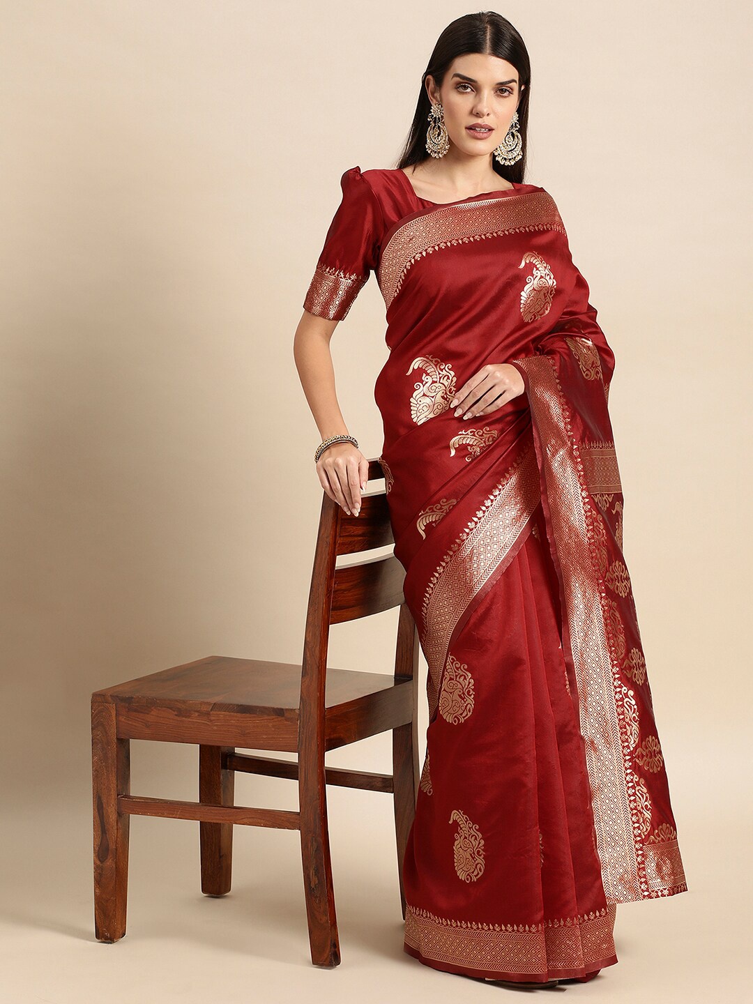 

Satrani Woven Design Zari Banarasi Saree, Maroon
