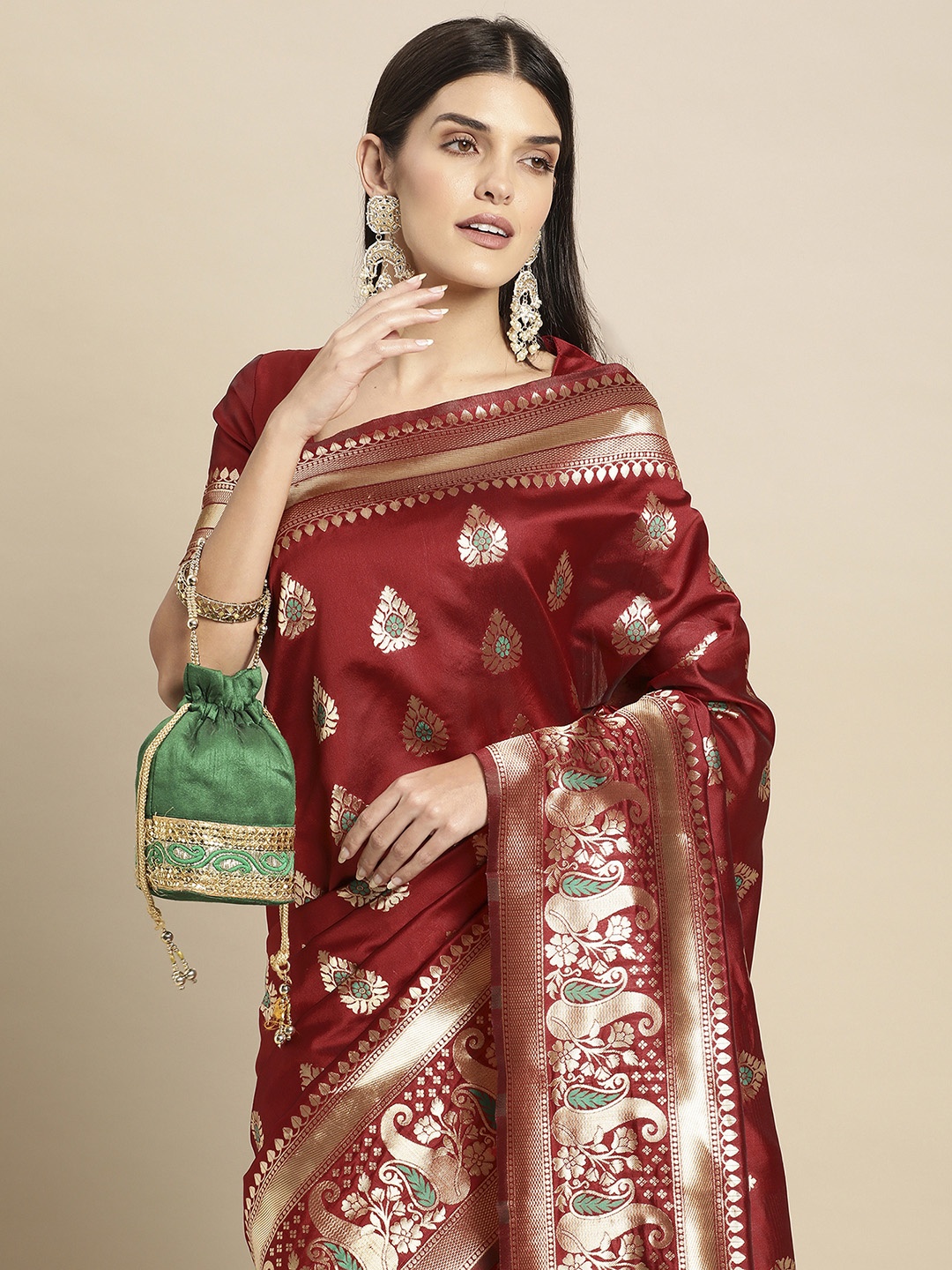 

Satrani Woven Design Zari Banarasi Saree, Maroon