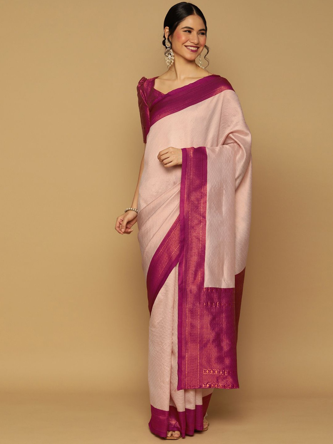 

Satrani Woven Design Zari Art Silk Kanjeevaram Saree, Off white