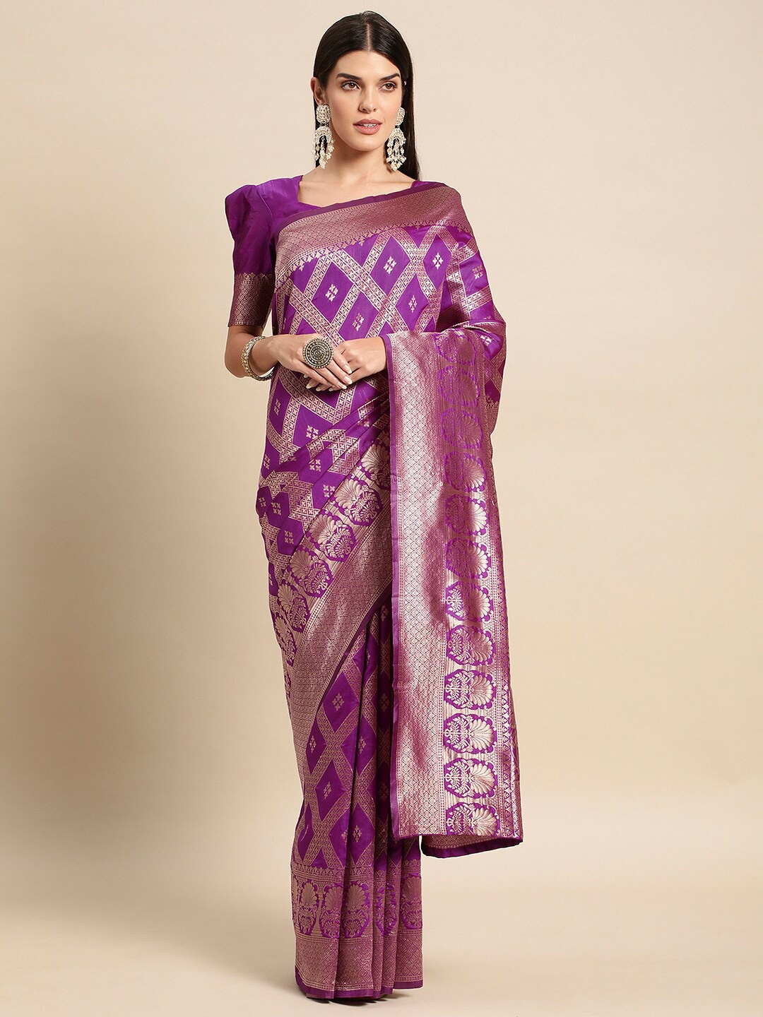 

Satrani Woven Design Zari Banarasi Saree, Purple