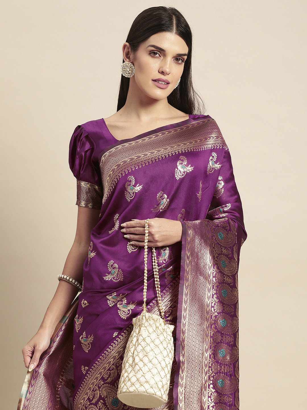 

Satrani Ethnic Motifs Zari Banarasi Saree, Magenta