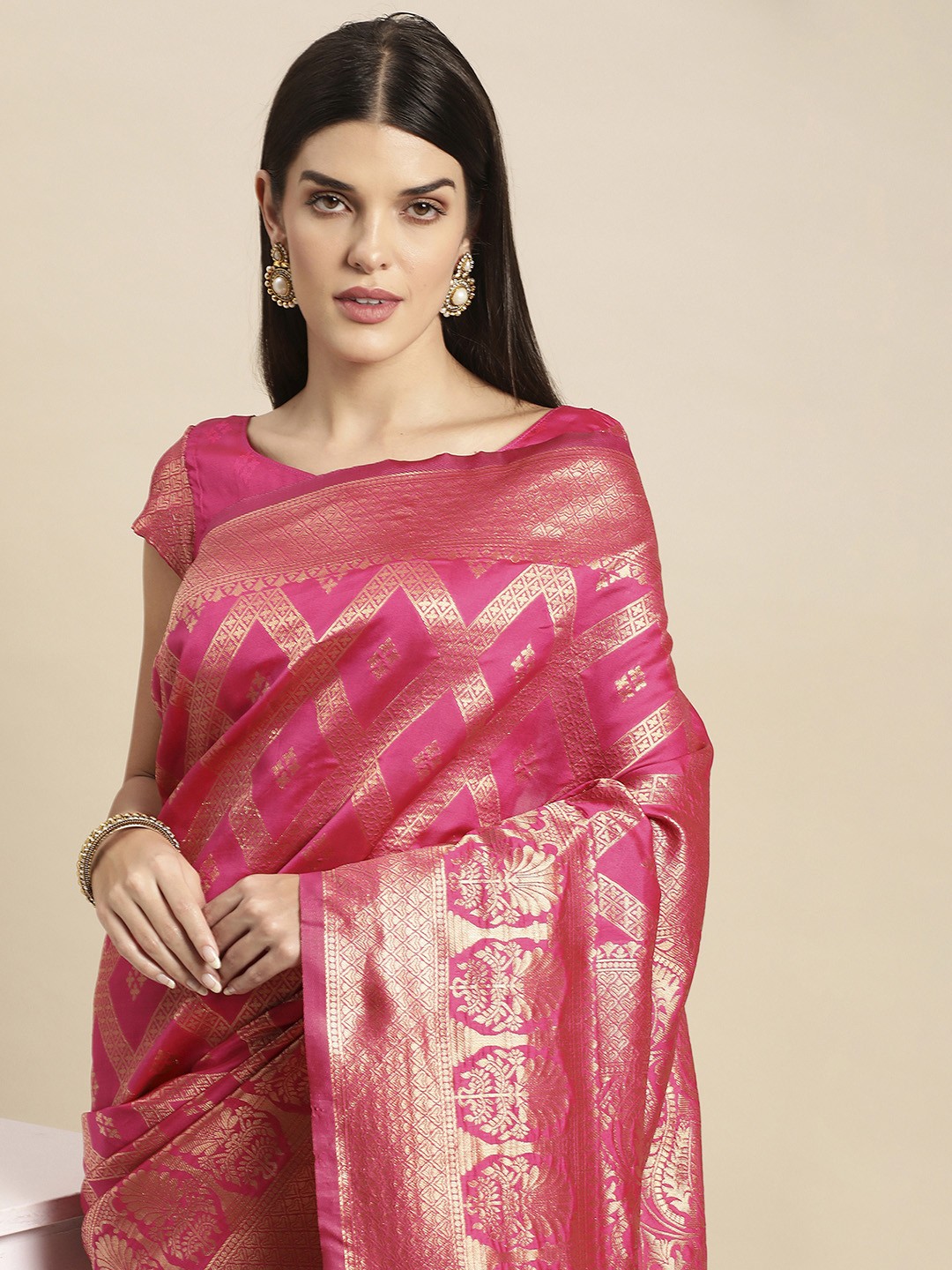 

Satrani Woven Design Zari Banarasi Saree, Pink