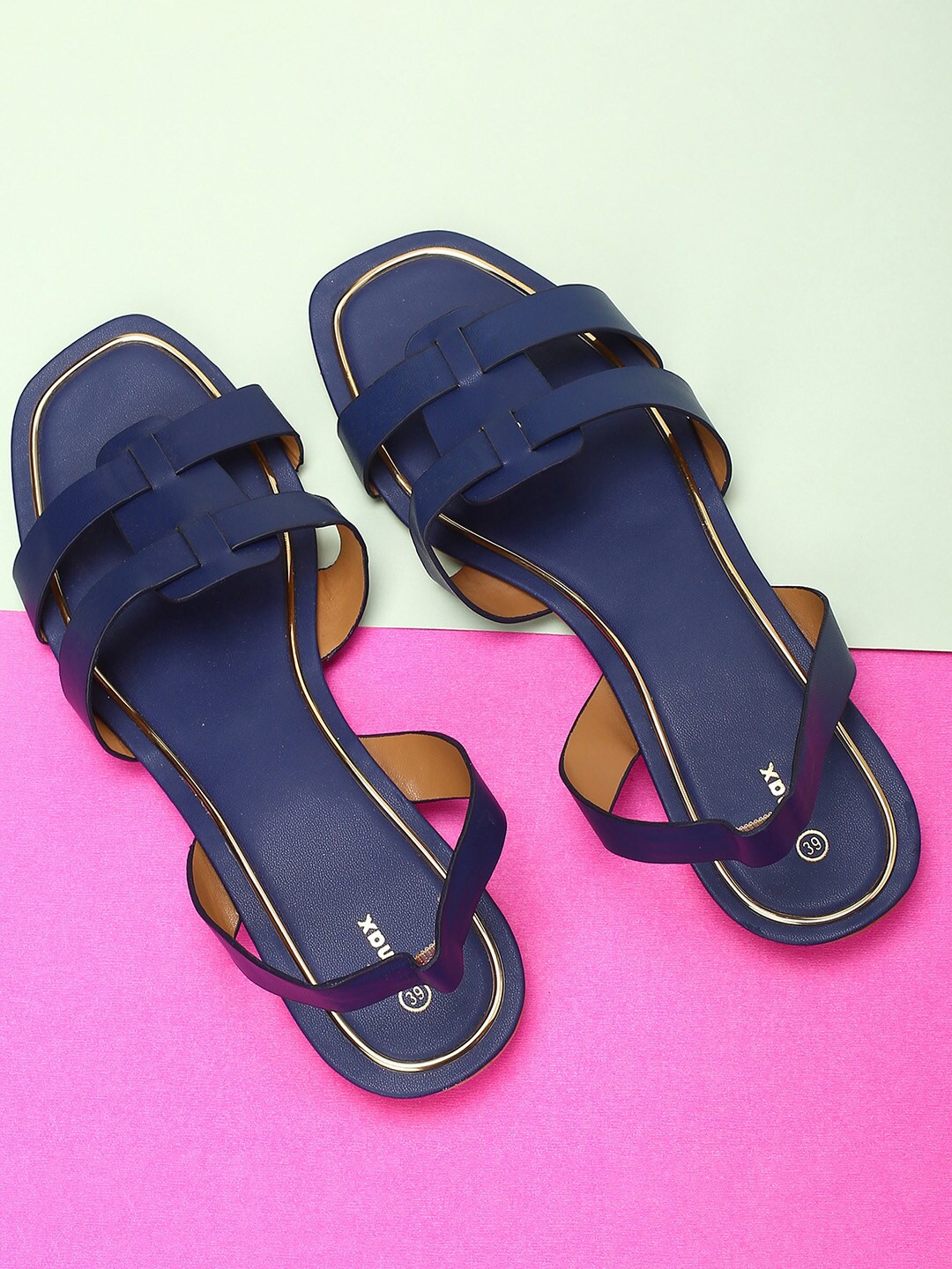

max Women Open Toe Flats, Navy blue