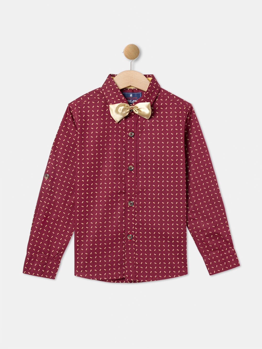 

R&B Boys Printed Casual Shirt With Bow, Maroon
