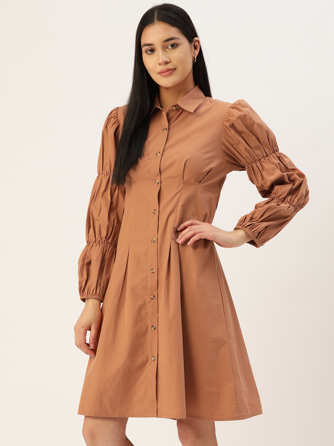 

MISRI Solid Shirt Dress, Brown