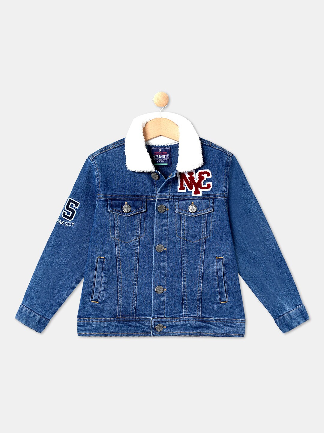 

R&B Boys Typography Cotton Denim Jacket, Blue