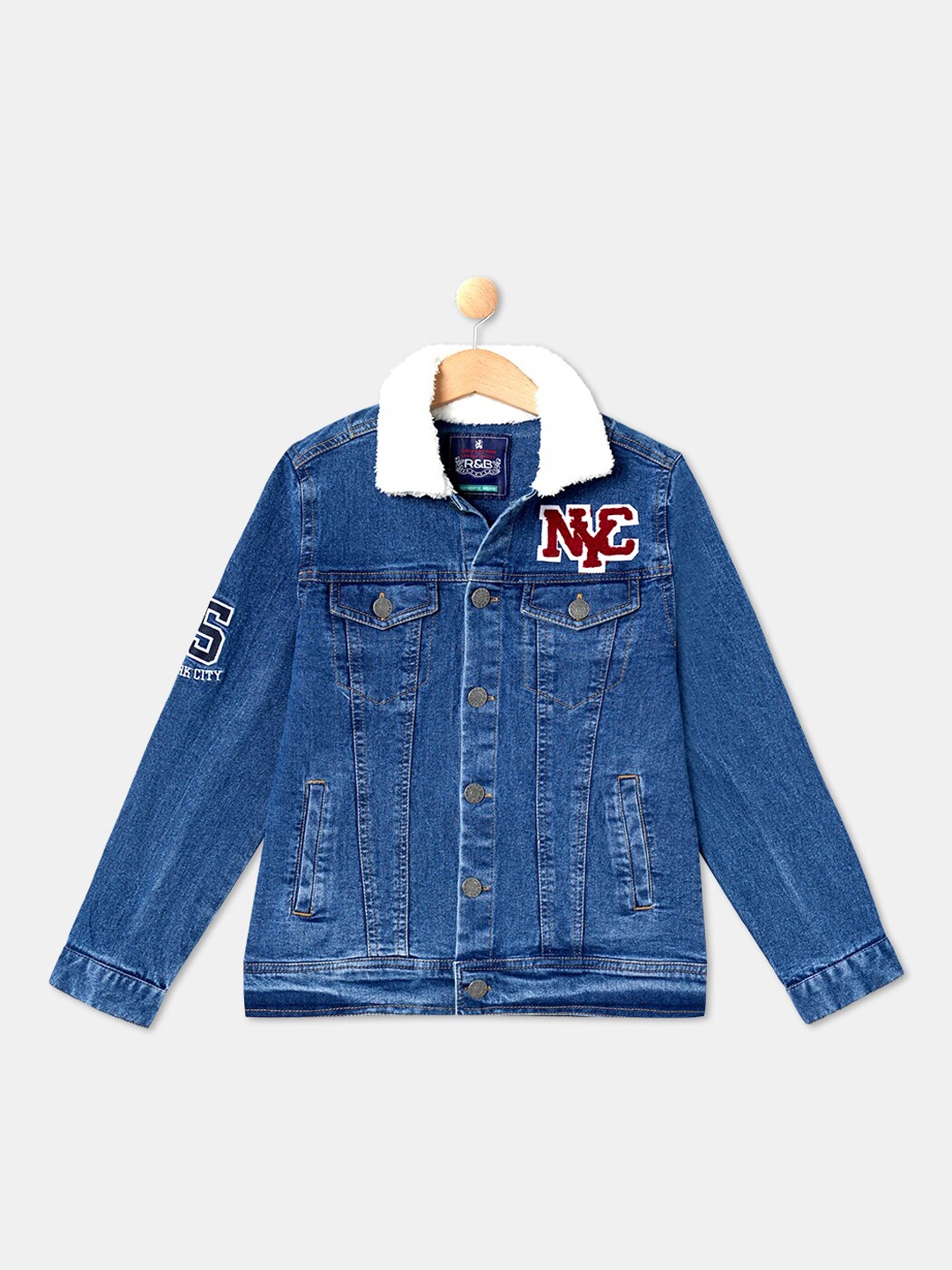 

R&B Boys Blue Typography Cotton Denim Jacket