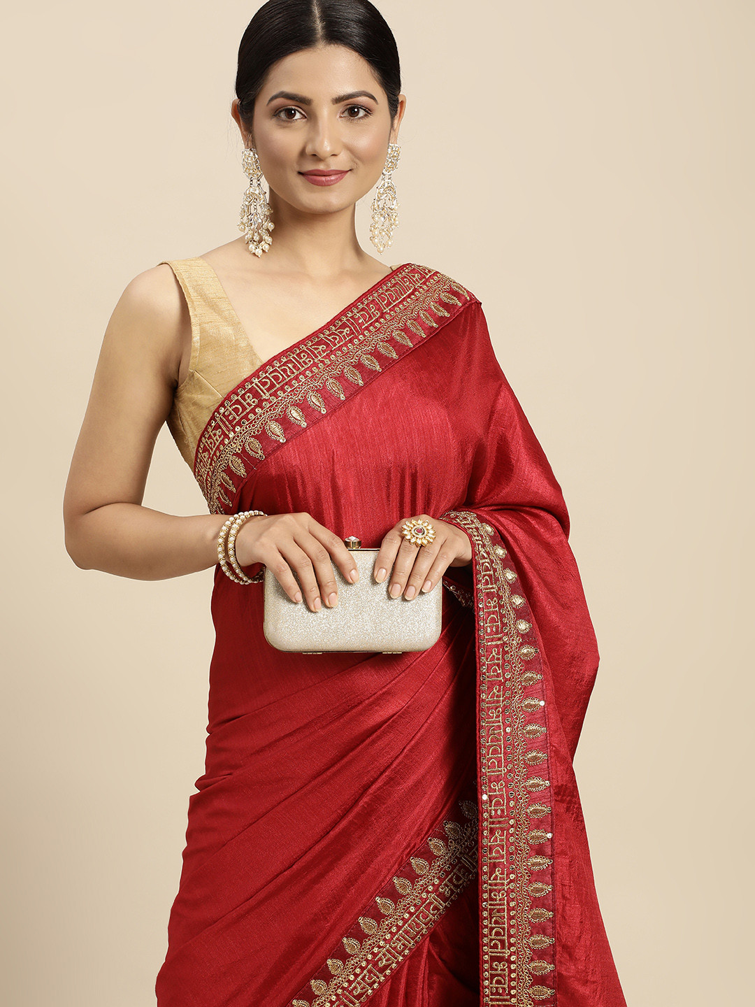 

VASTRANAND Woven Design Embroidered Saree, Maroon